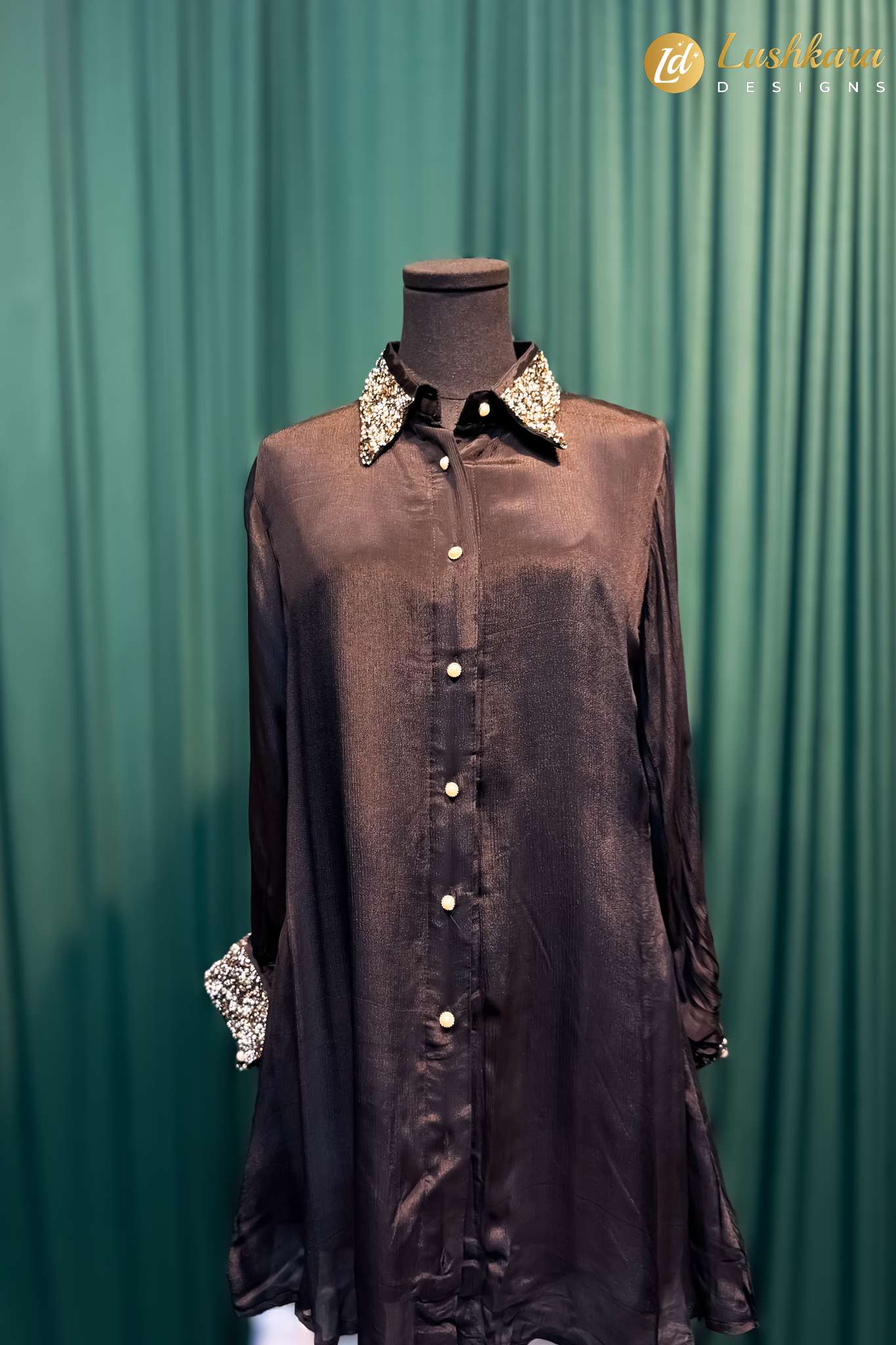 Lushkara Black Embellished Collar Shirt– Elegant Party Wear