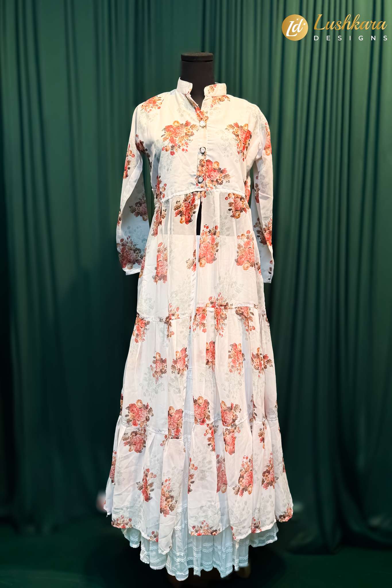 Lushkara White Floral Long Tiered Dress– Lightweight Summer