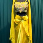 Lushkara Yellow Embroidered Crop Top With Draped Skirt
