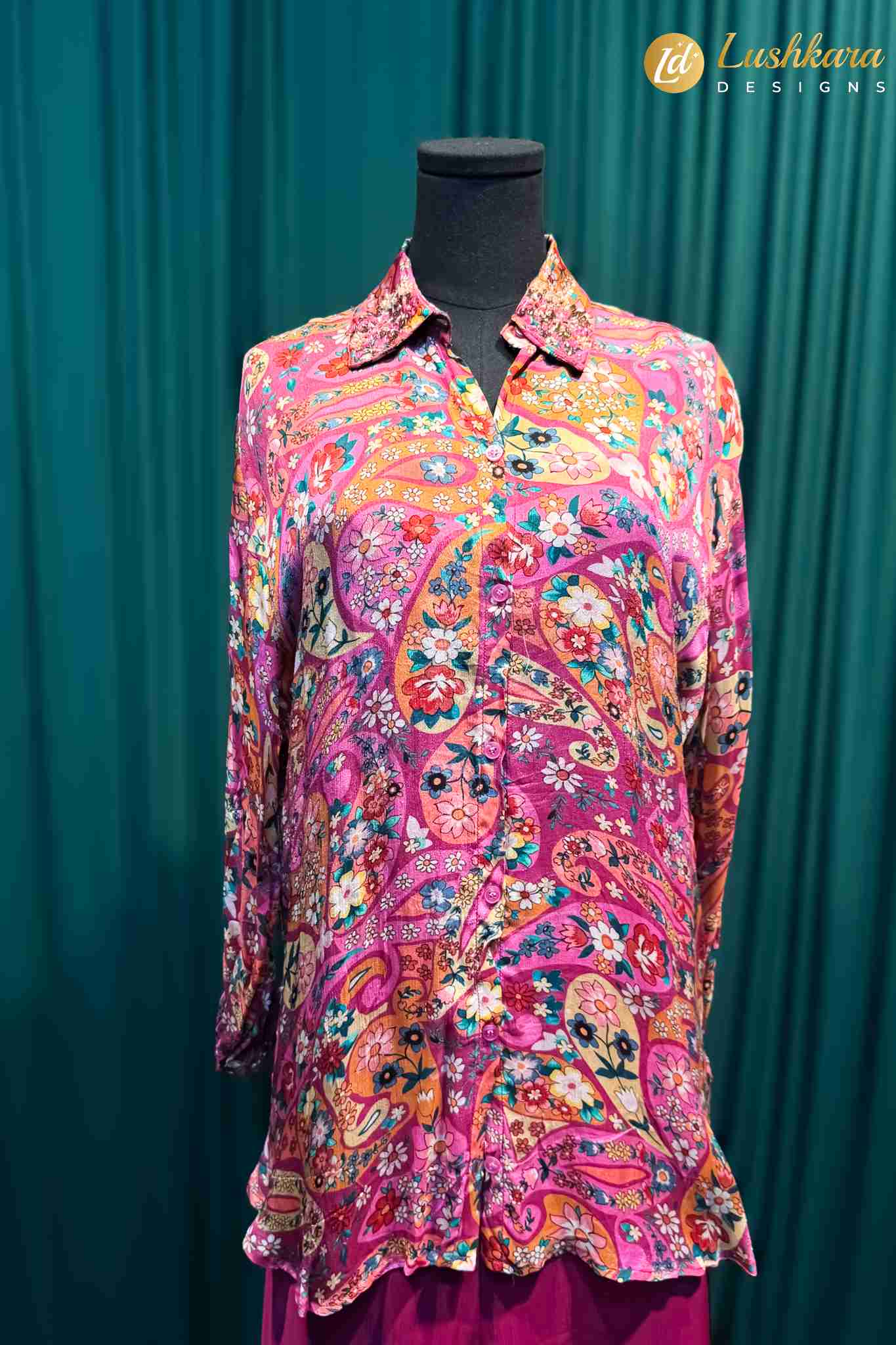 Lushkara Pink Printed Indo Western Shirt & Skirt Set