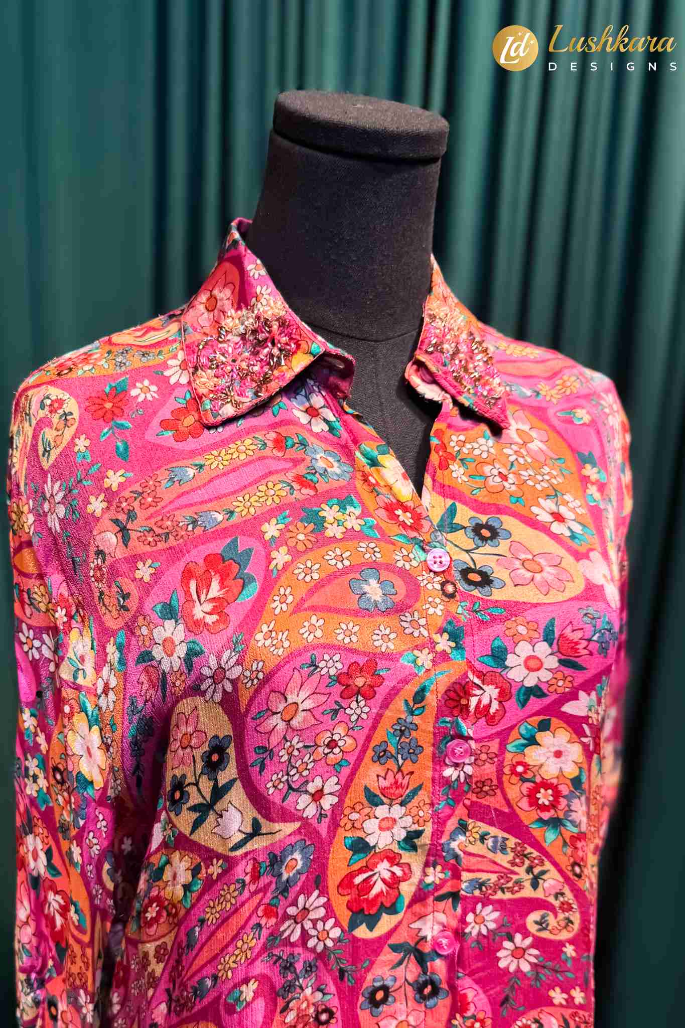 Lushkara Pink Printed Indo Western Shirt & Skirt Set