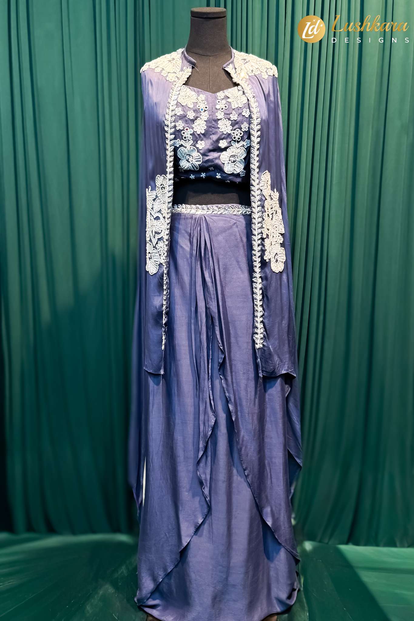 Lushkara Navy Blue Indo Western Cape Set