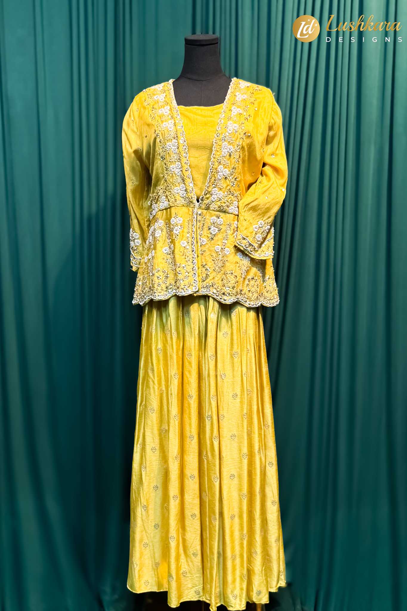 Lushkara Yellow Indo Western Embroidered Jacket Set
