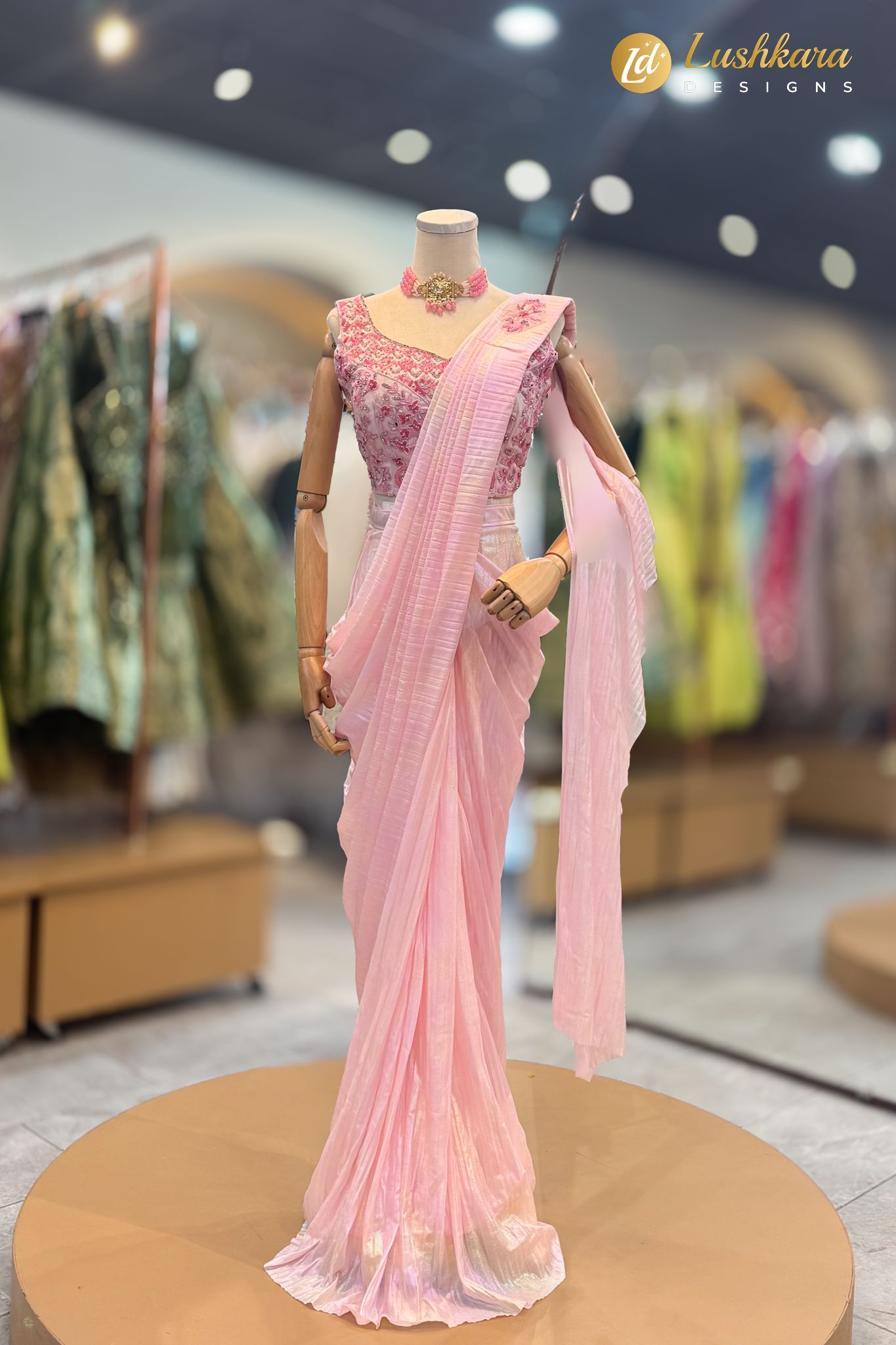 Lushkara Blush Pink Embroidered Organza Saree