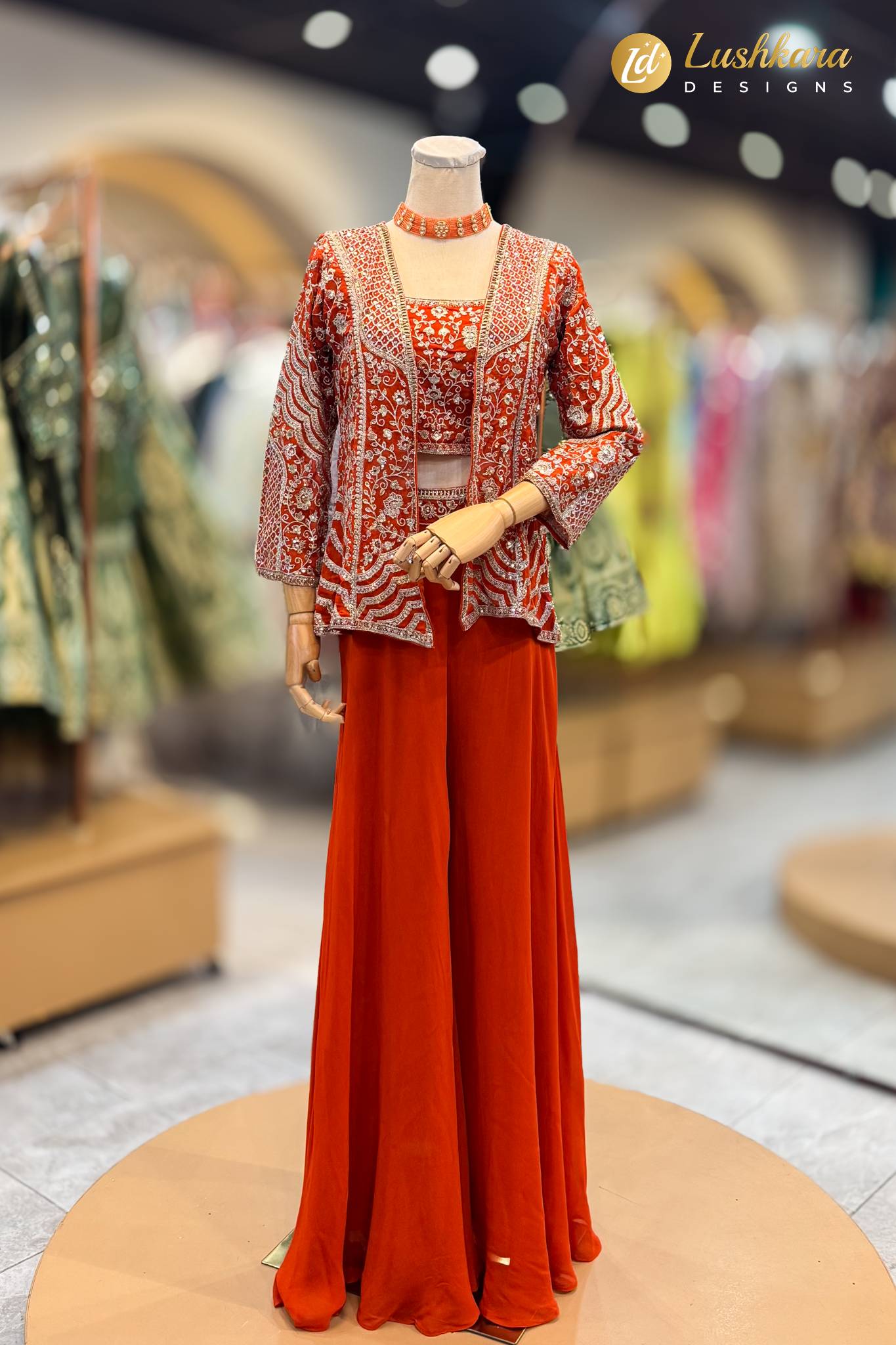 Lushkara Burnt Orange Embroidered Indo Western