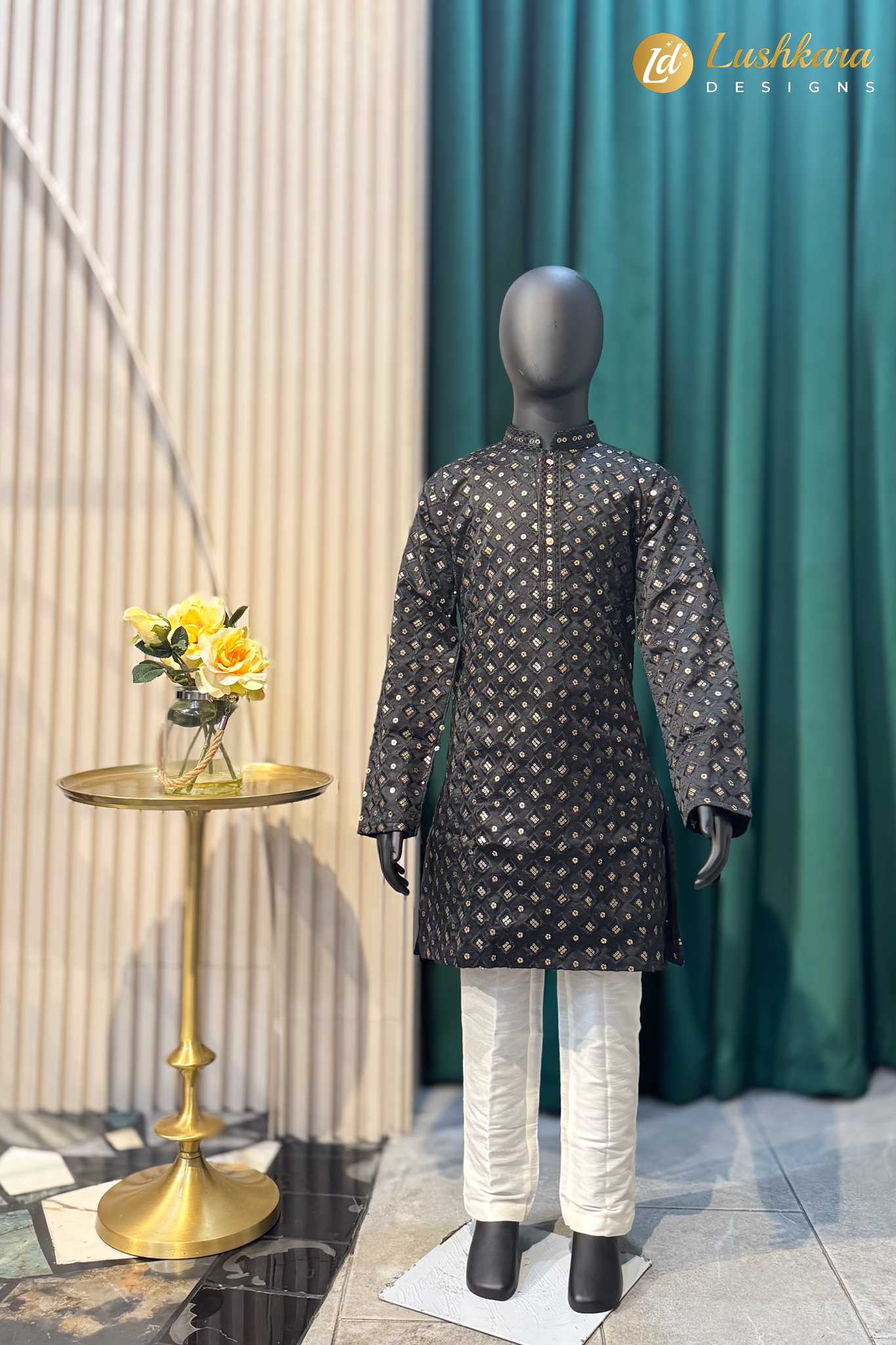 Lushkara Deep Purple Mirror Work Kids Kurta Set