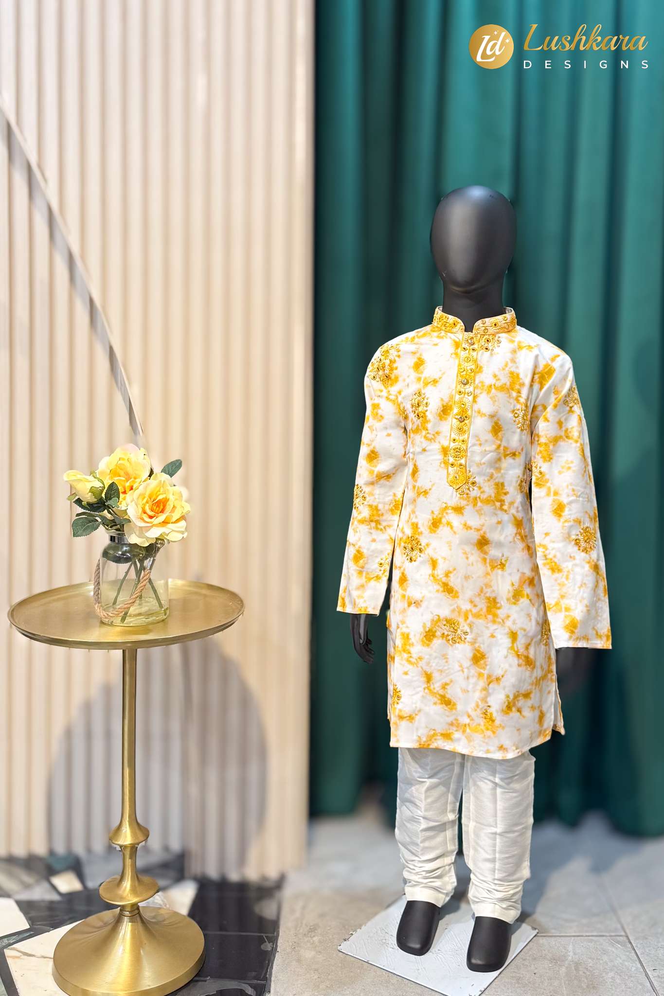 Lushkara Yellow Printed Kids Kurta Set