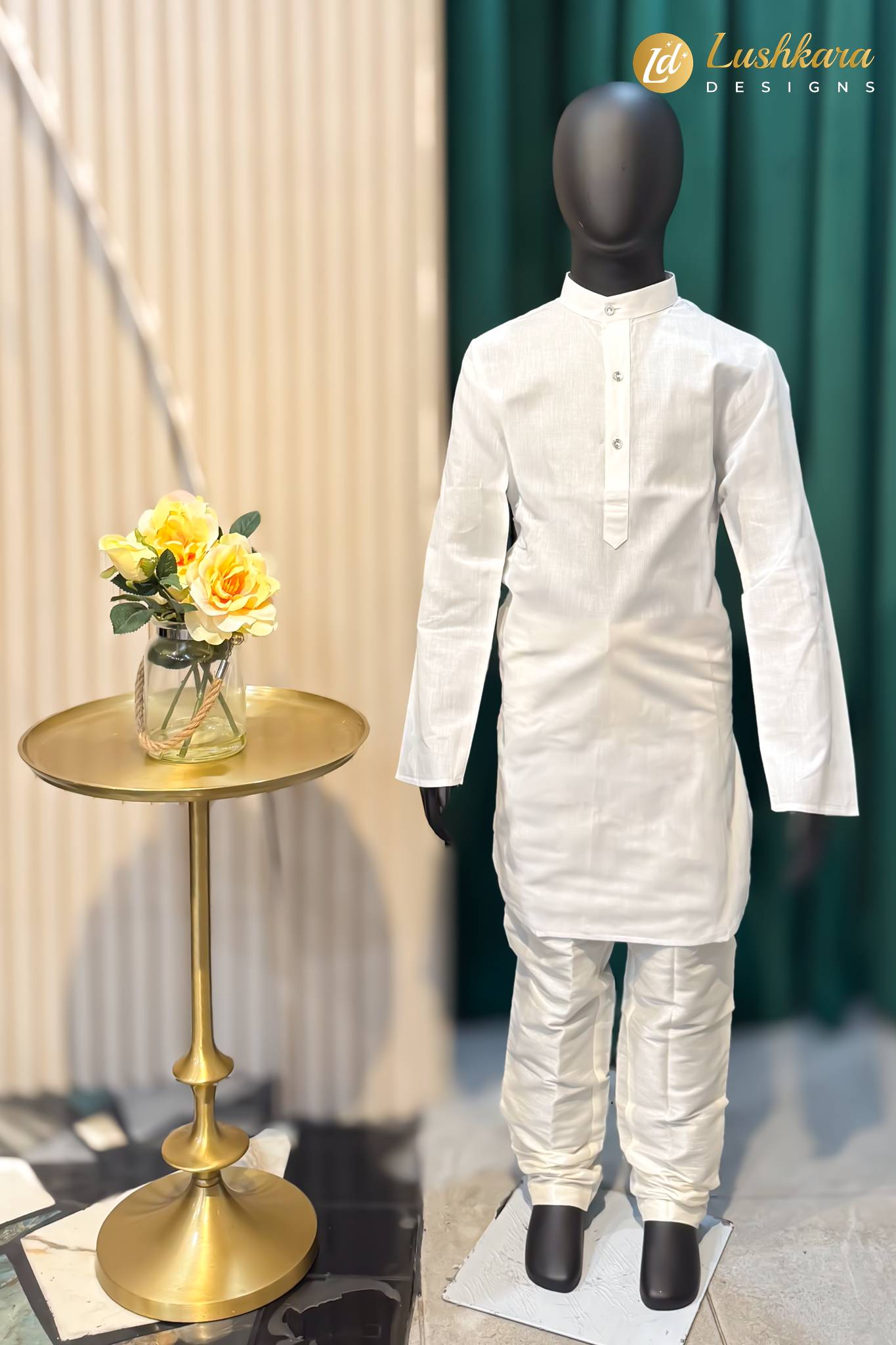 Lushkara Classic White Kids Kurta Pajama Set