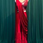 Lushkara Red Embroidered Saree with Draped Dupatta