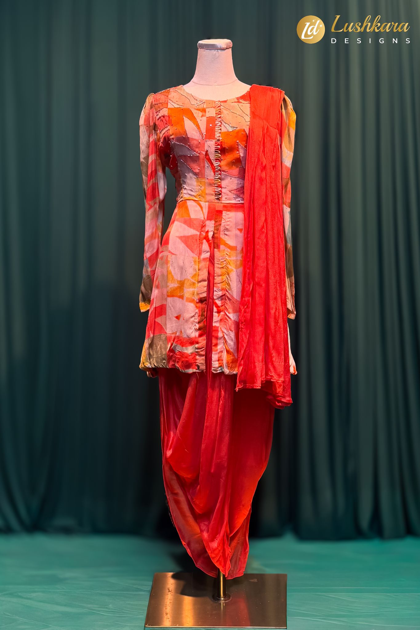 Lushkara Abstract Print Kurta Dhoti Set with Dupatta