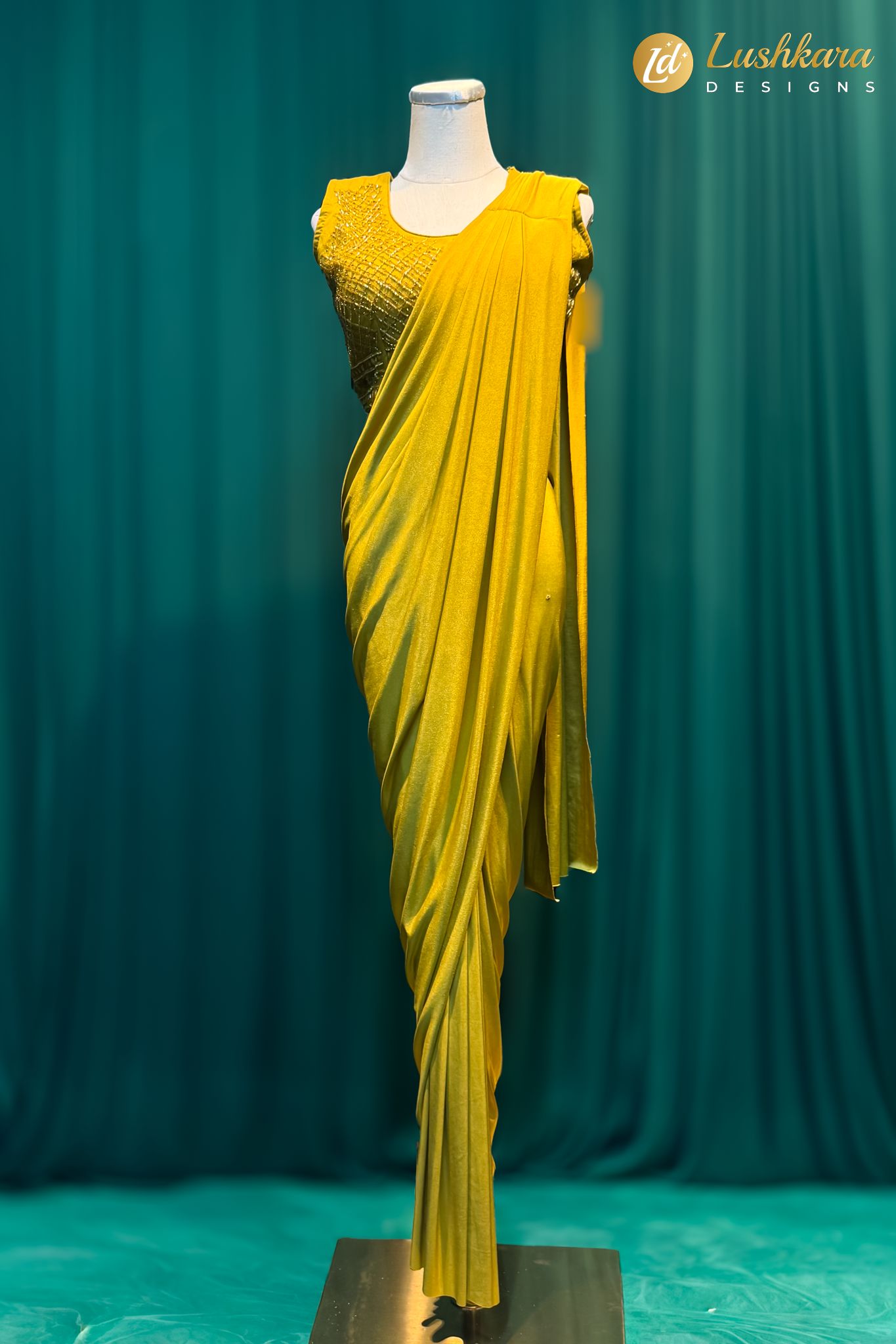 Lushkara Mustard Yellow Ready to Wear Saree