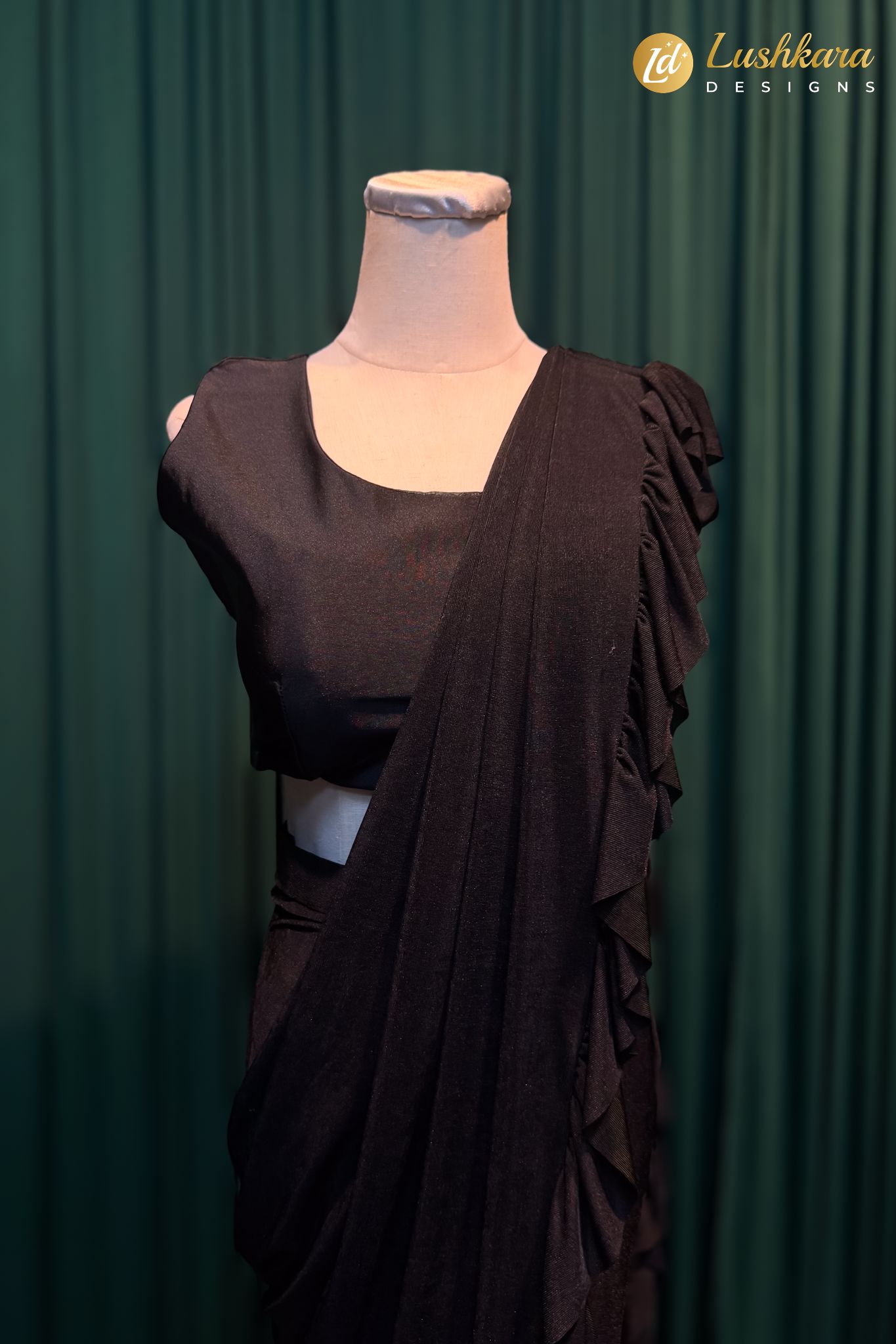 Lushkara Black Ruffled Saree with Sequin Jacket