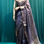 Lushkara Grey Silk Saree with Gold Zari Border
