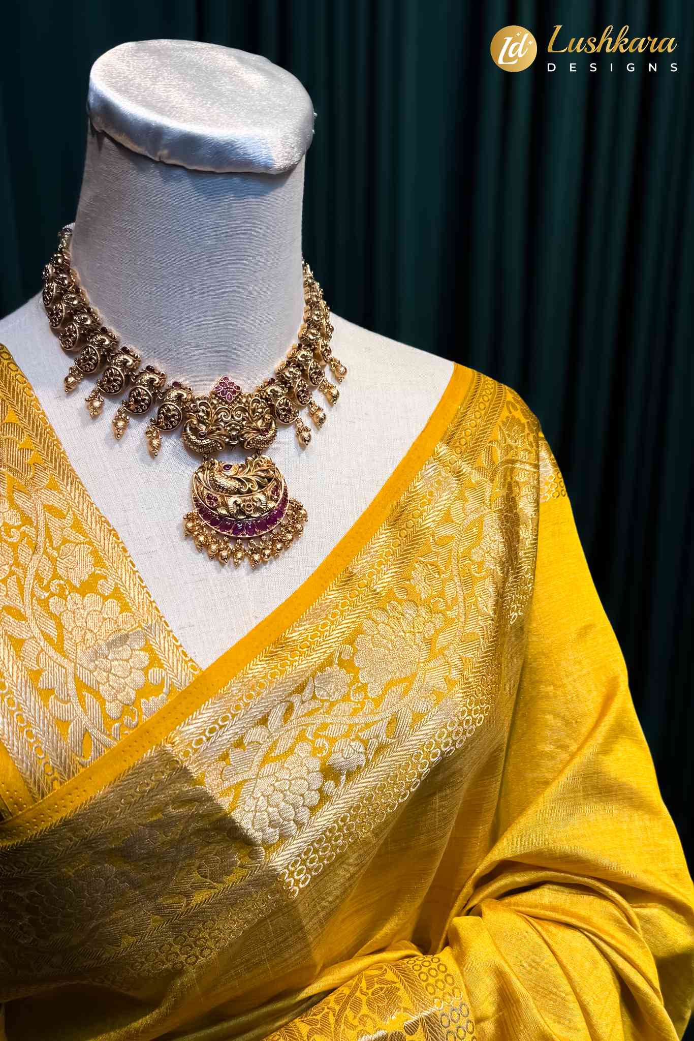 Lushkara Yellow Silk Saree with Gold Zari Border