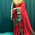 Lushkara Red Banarasi Silk Saree with Green Zari Border