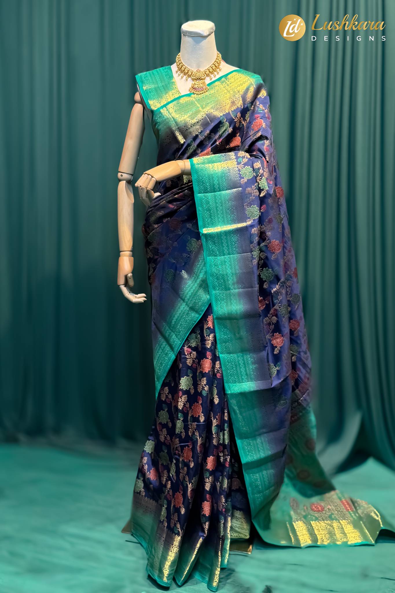 Lushkara Bottle Green & Red Banarasi Silk Saree