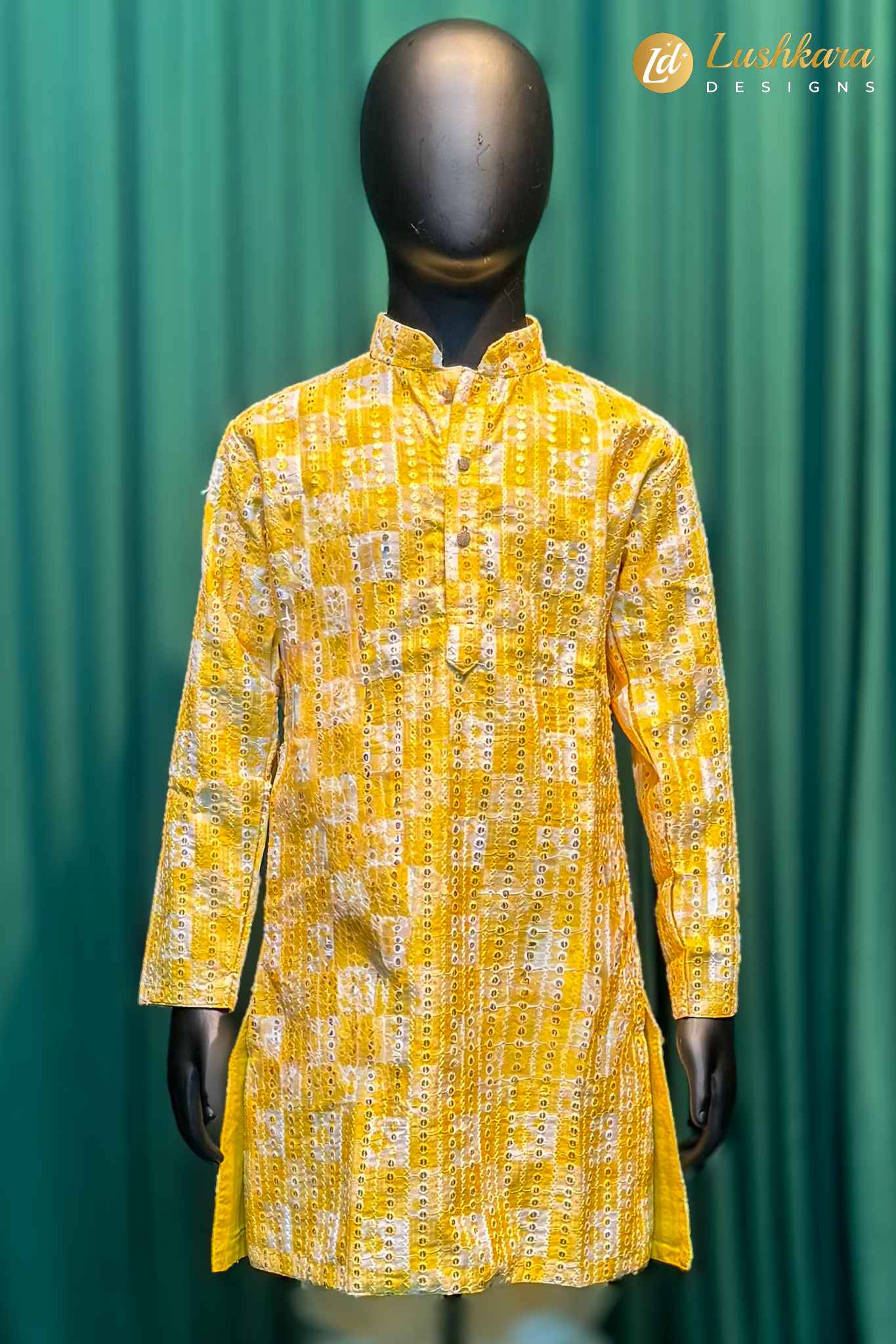 Lushkara Yellow Printed Kids Kurta Set