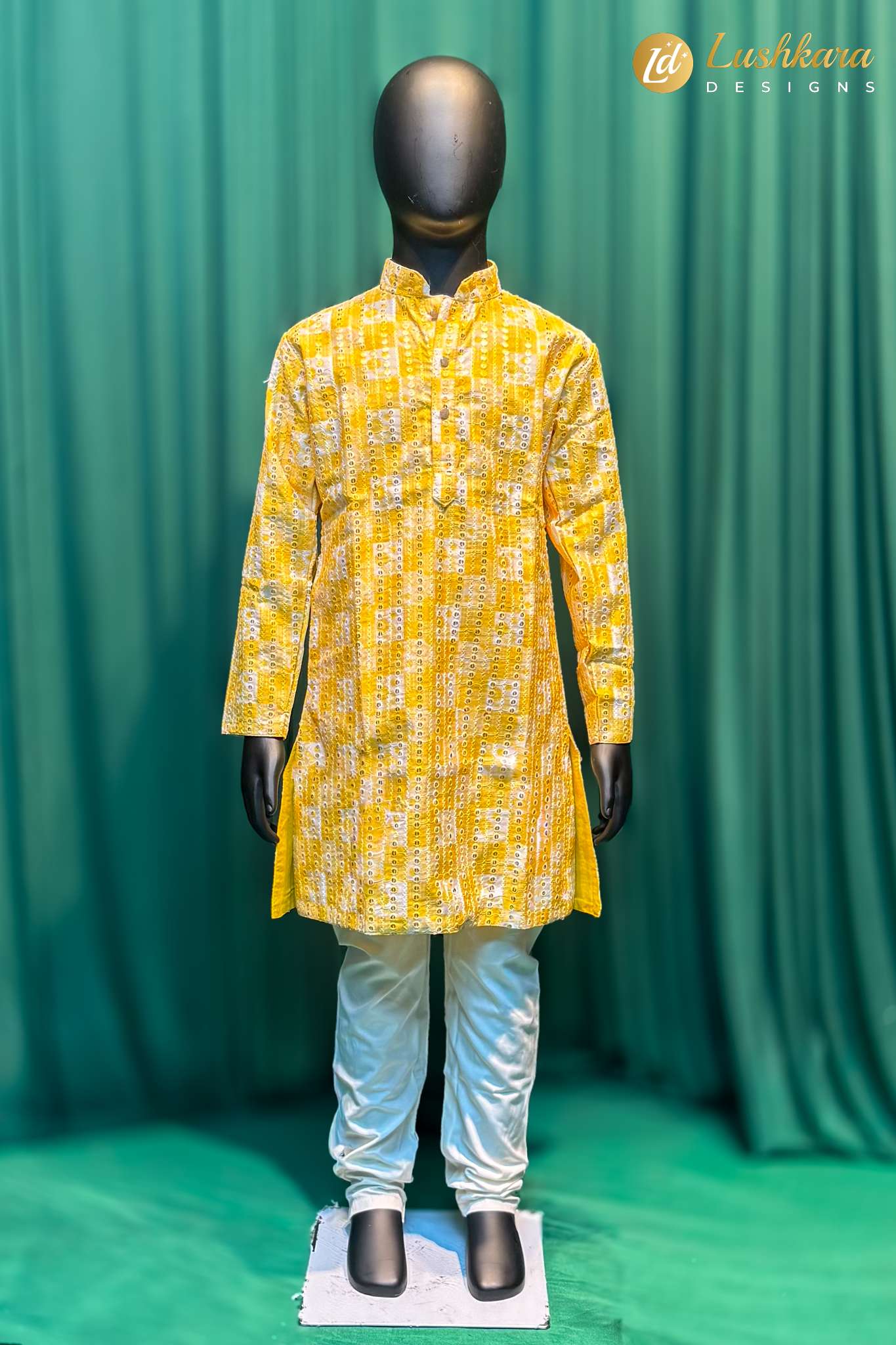 Lushkara Yellow Printed Kids Kurta Set