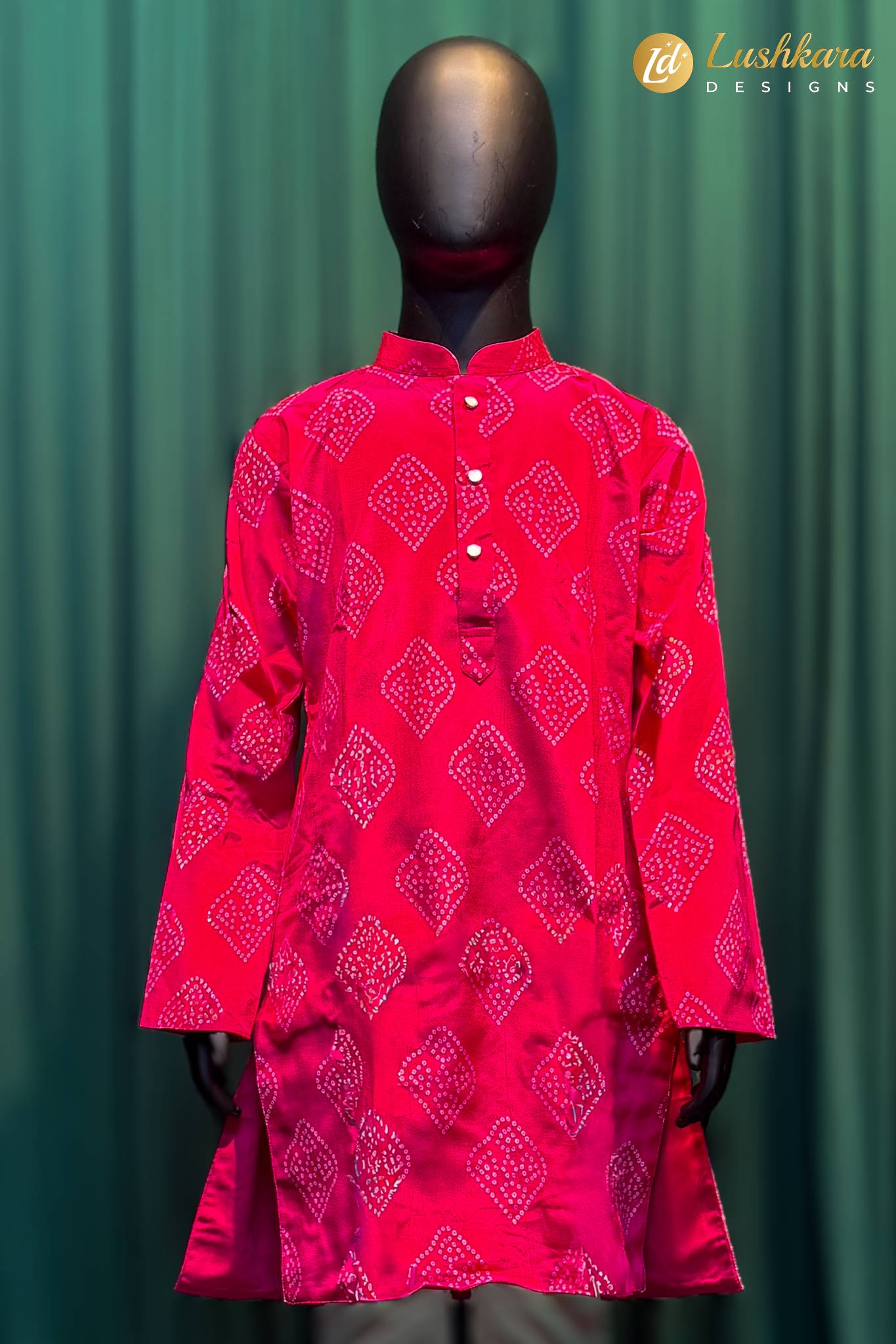 Lushkara Pink Printed Kids Kurta Set