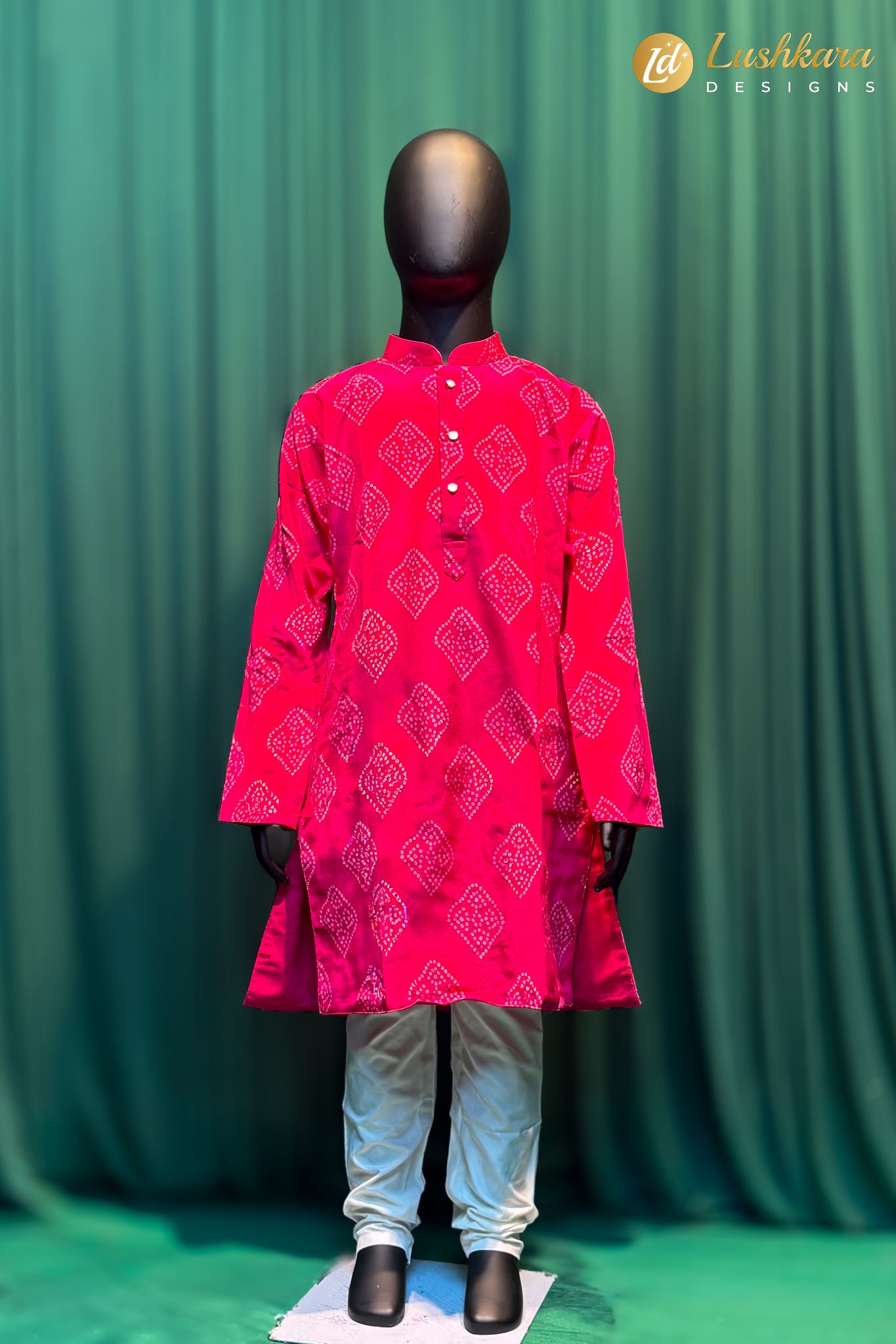 Lushkara Pink Printed Kids Kurta Set