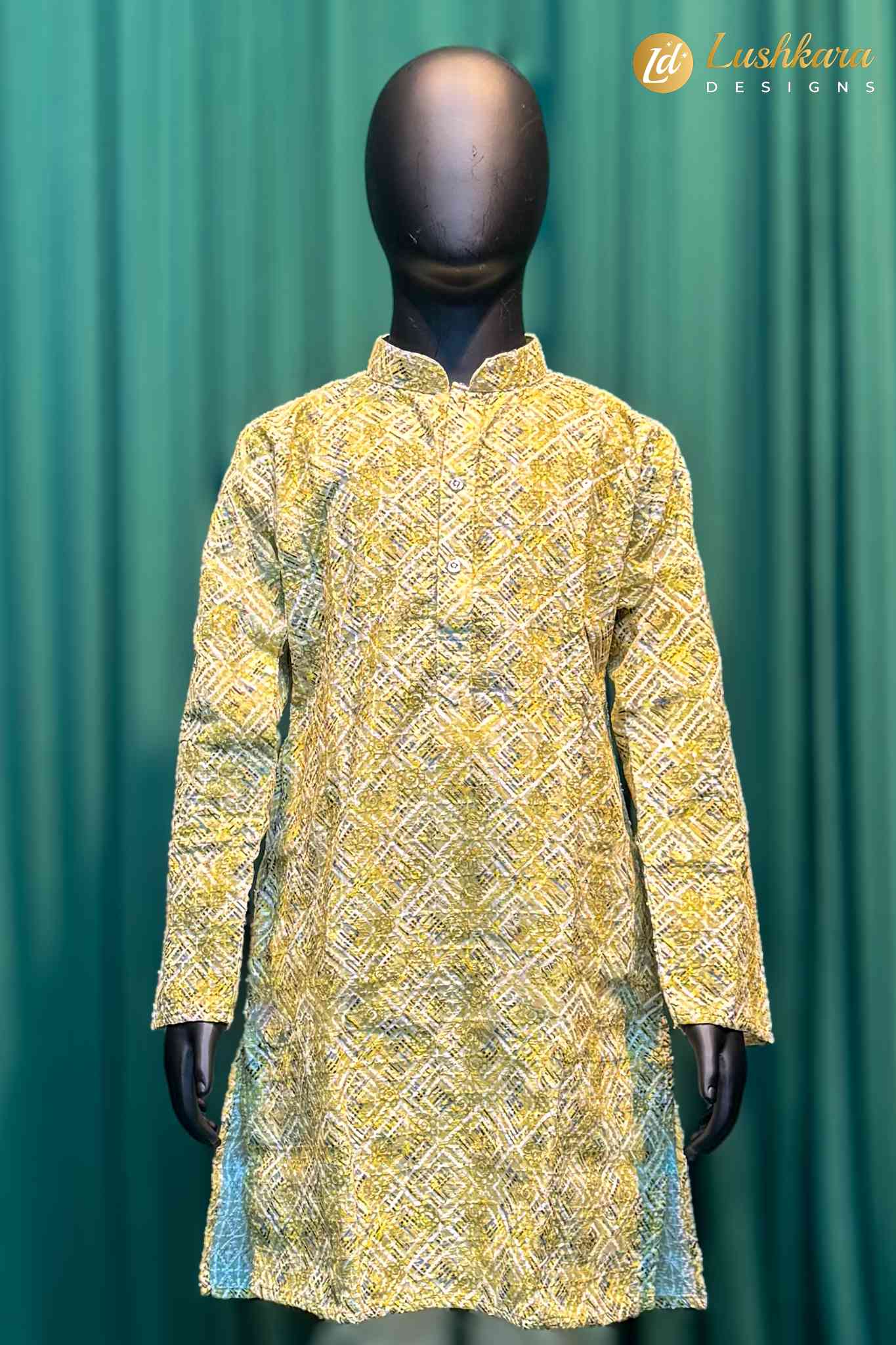 Lushkara Yellow Geometric Printed Pattern Kurti