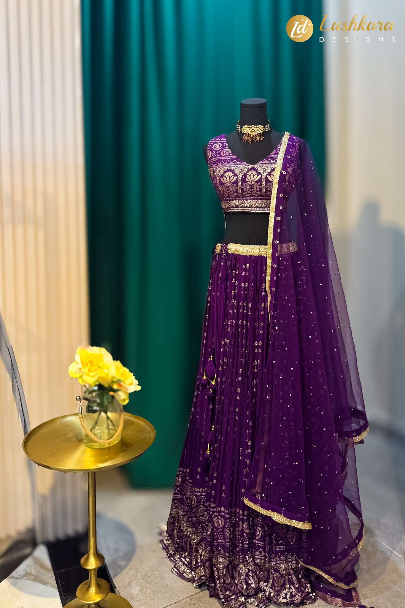 Lushkara Purple Embroidered Lehenga Set with Net Dupatta