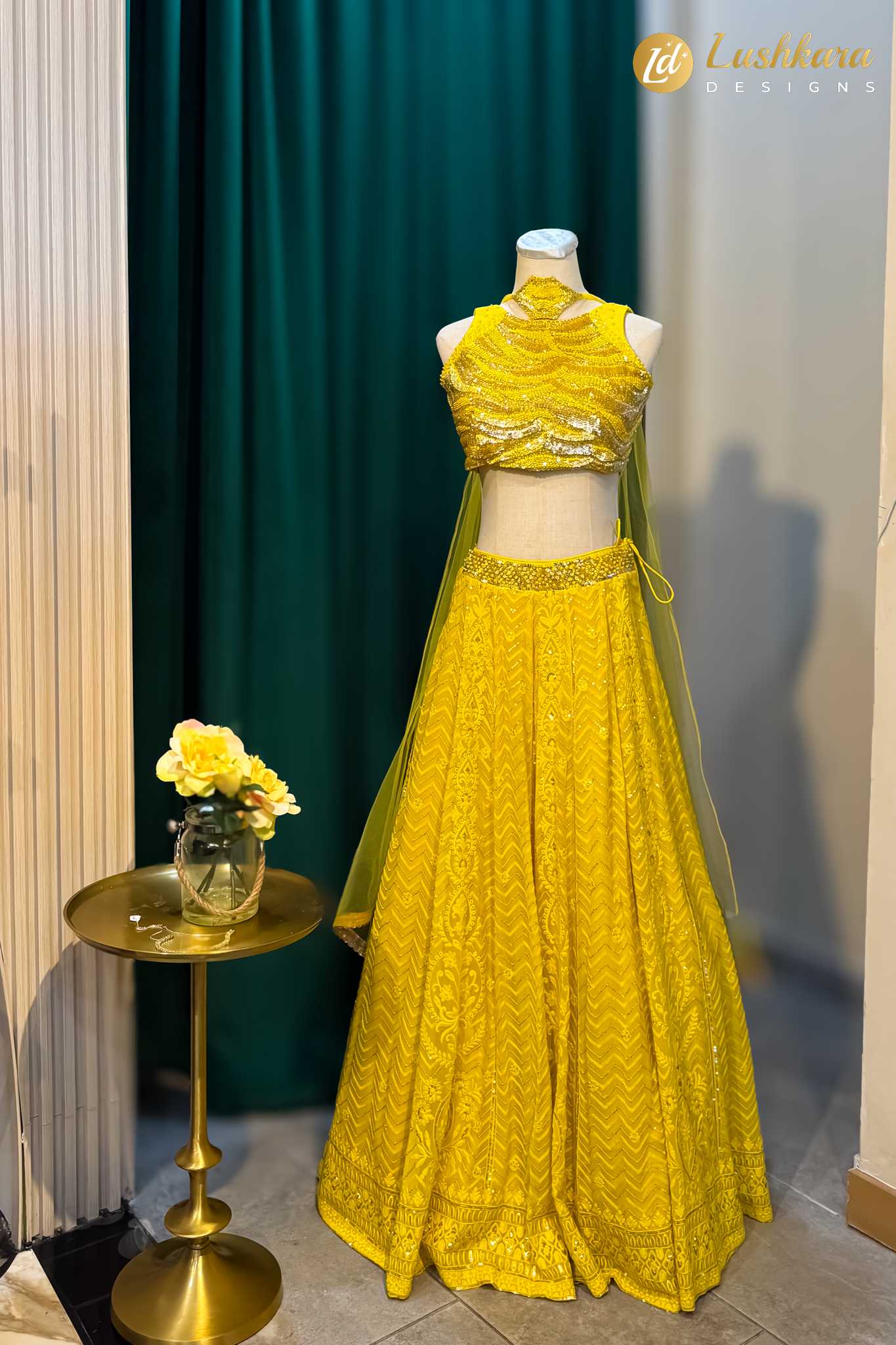 Lushkara Bright Yellow Embroidered Lehenga Set