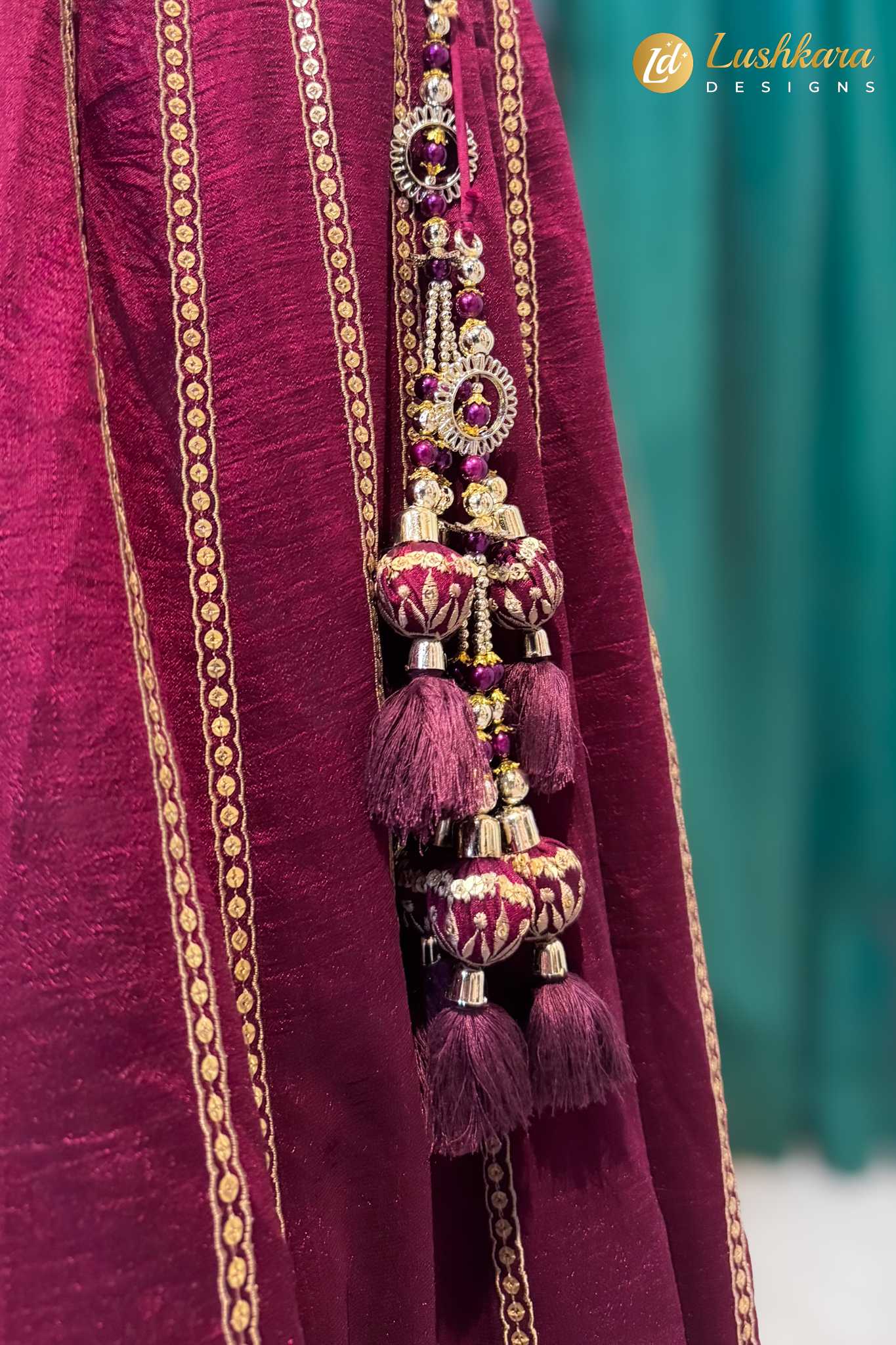 Lushkara Wine Maroon Embroidered Lehenga Set
