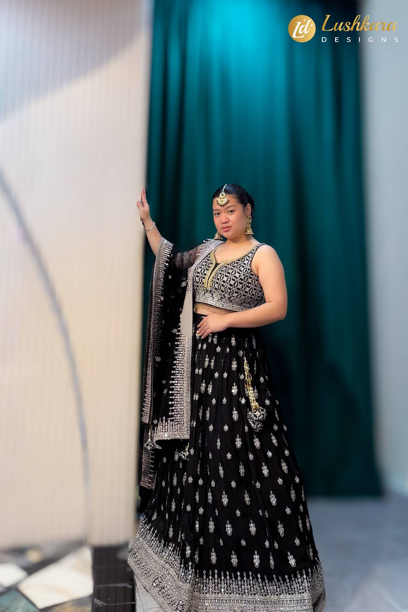 Lushkara Black Silver Embroidered Lehenga Set