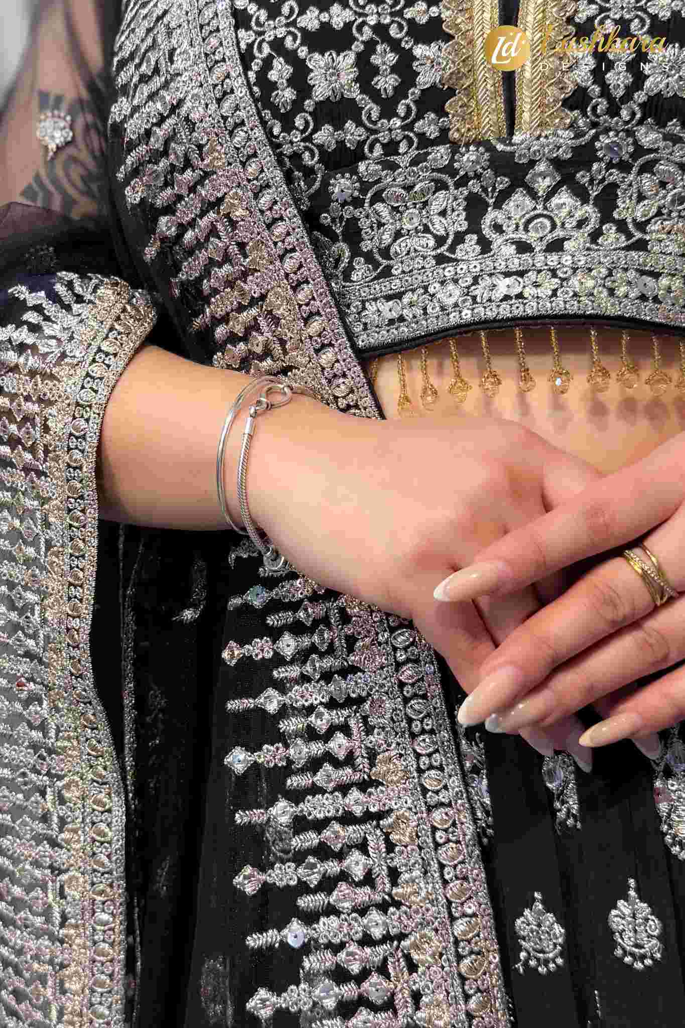 Lushkara Black Silver Embroidered Lehenga Set - Image 3