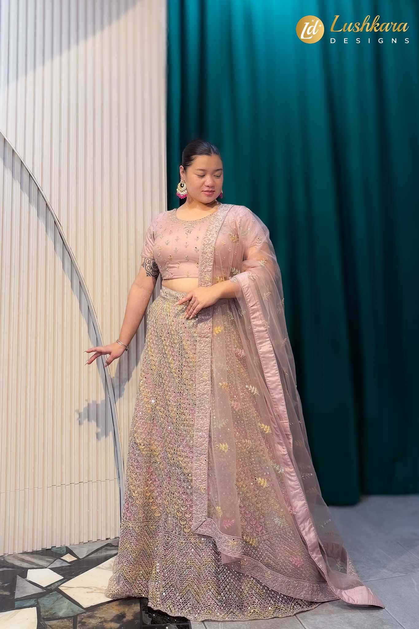 Lushkara Blush Pink Embellished Lehenga Set