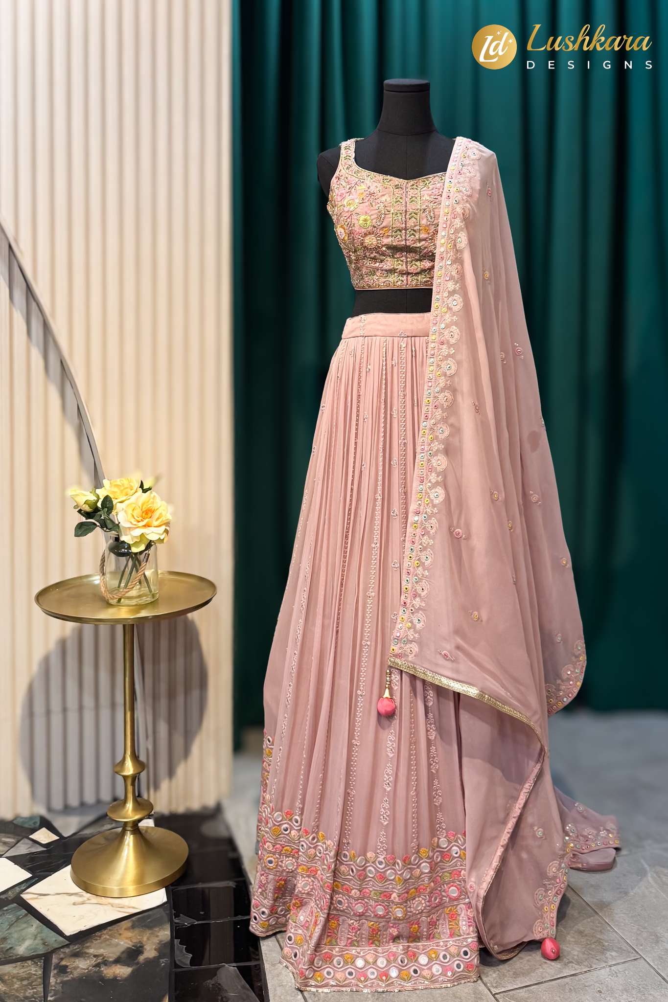 Lushkara Pastel Pink Embroidered Lehenga Set