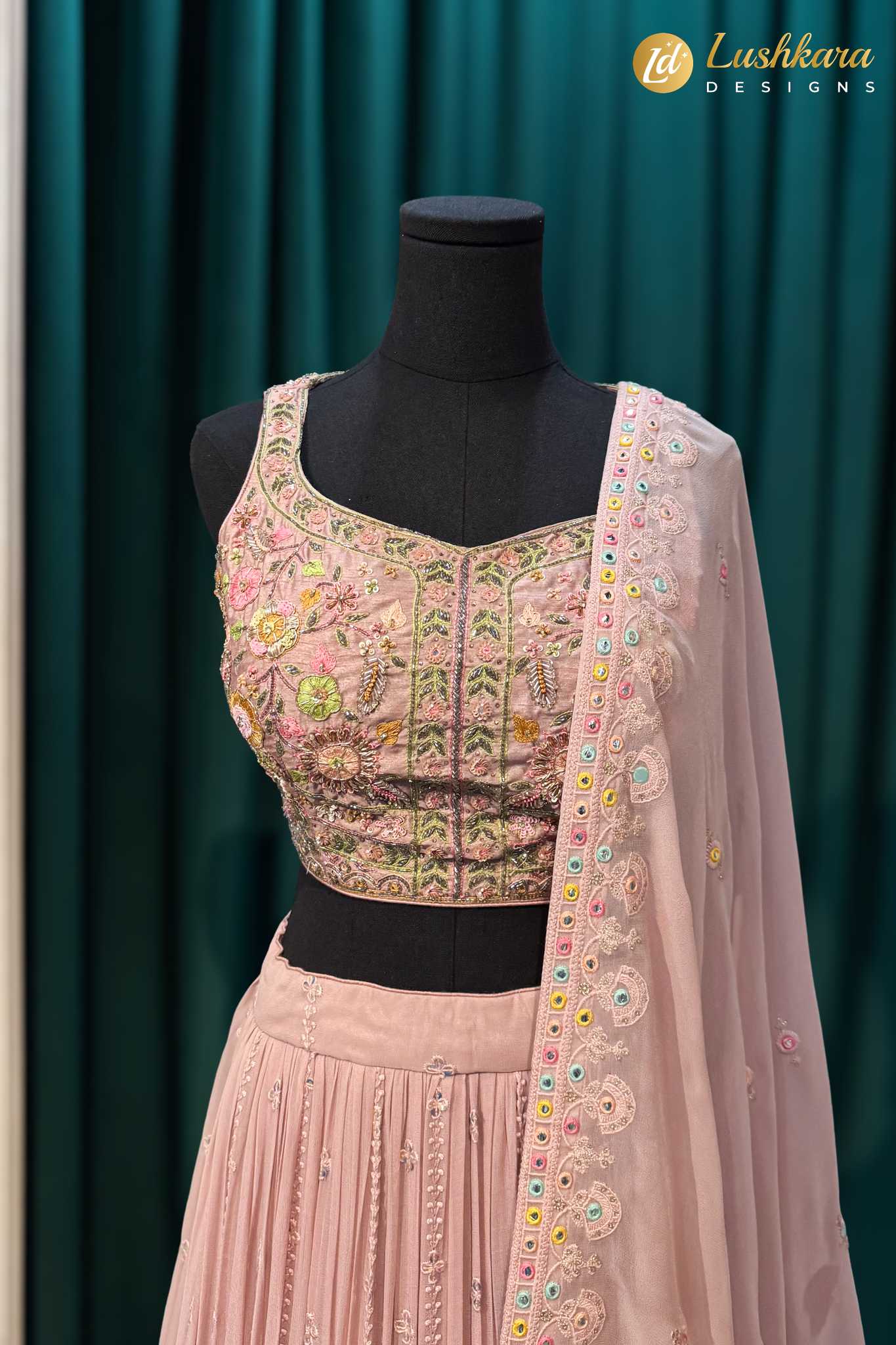 Lushkara Pastel Pink Embroidered Lehenga Set