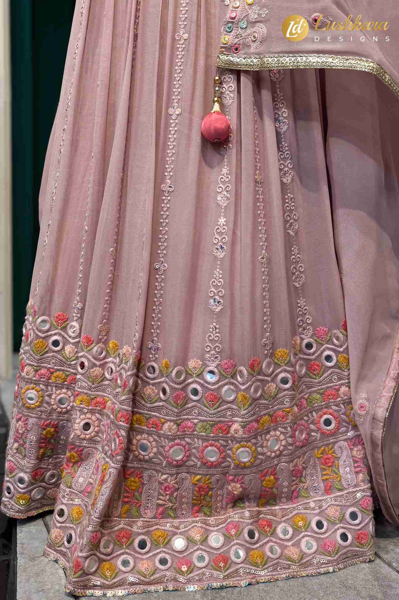 Lushkara Pastel Pink Embroidered Lehenga Set - Image 3