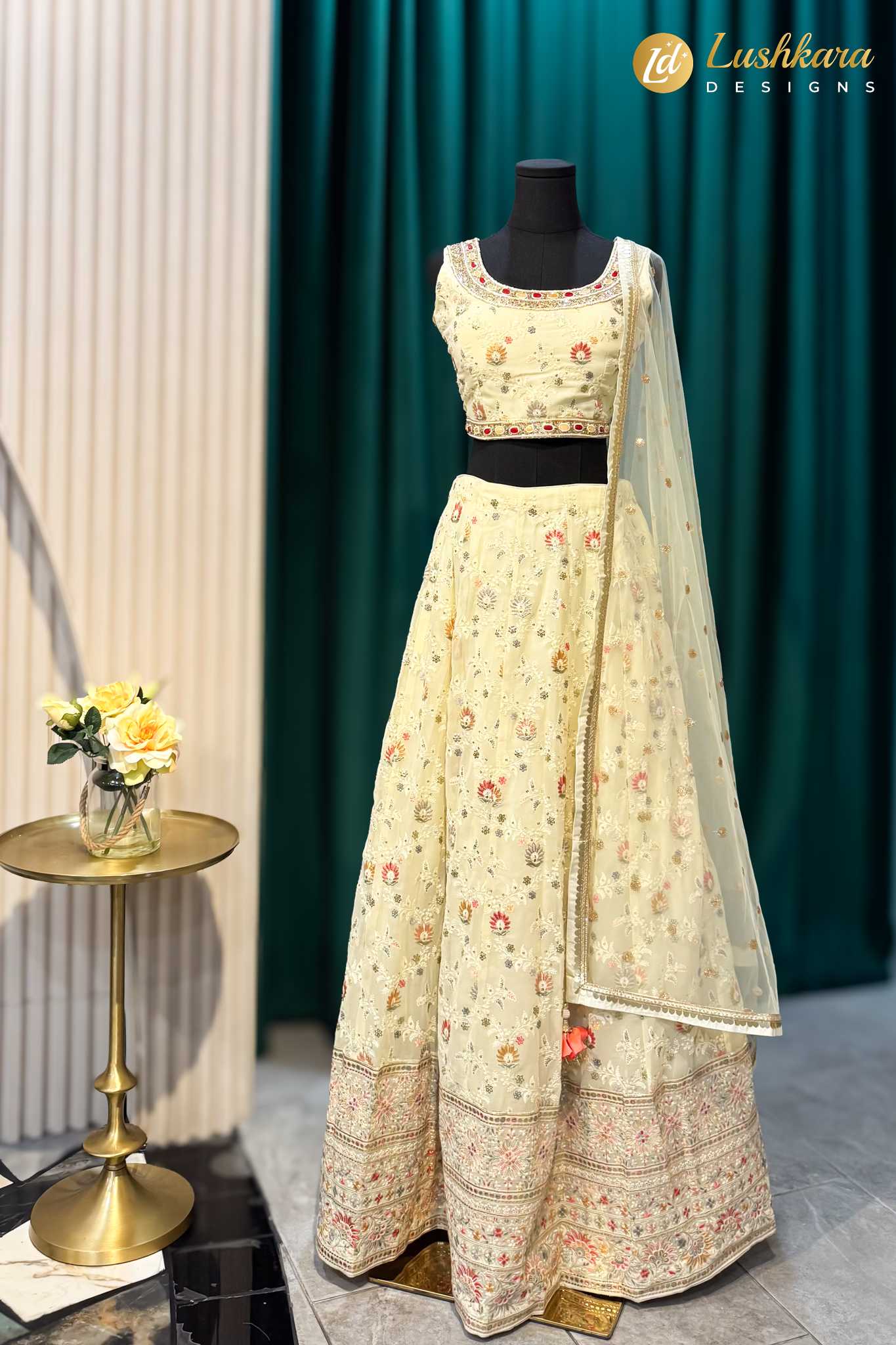 Lushkara pastel yellow Embroidered Lehenga Set