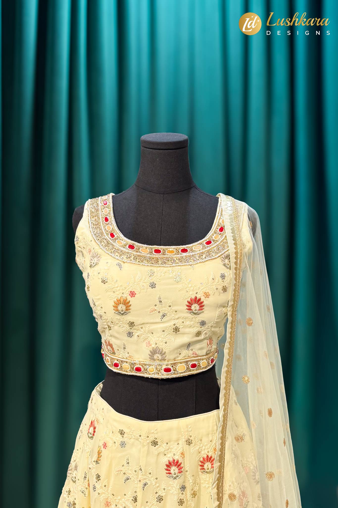 Lushkara Pastel Yellow Embroidered Lehenga Set