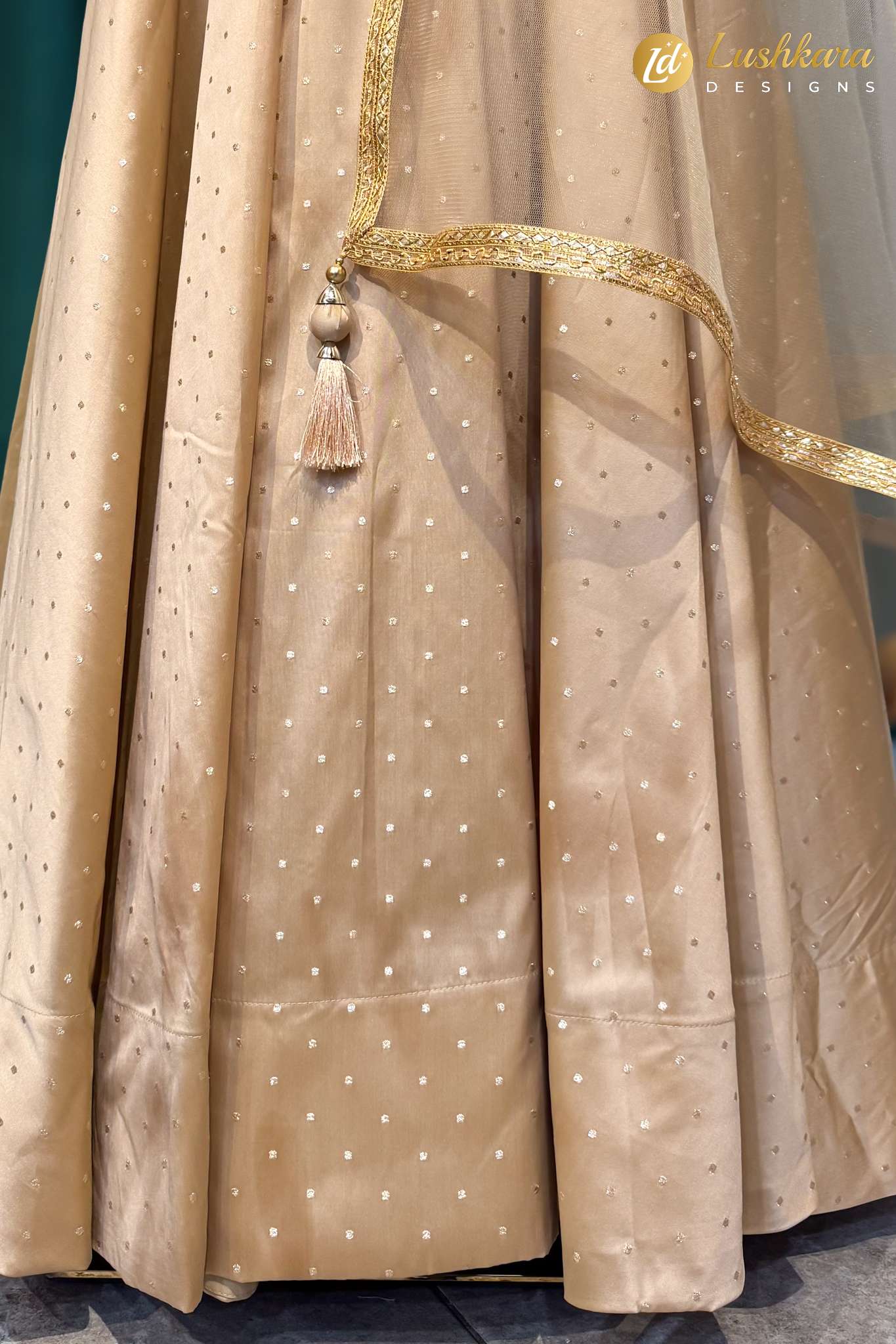 Lushkara Champagne Gold Embroidered Lehenga Set