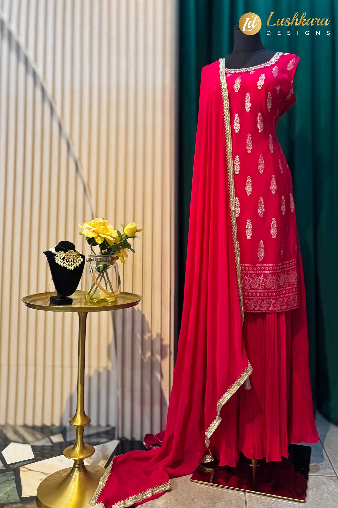 Lushkara Pink Embroidered Sharara Set