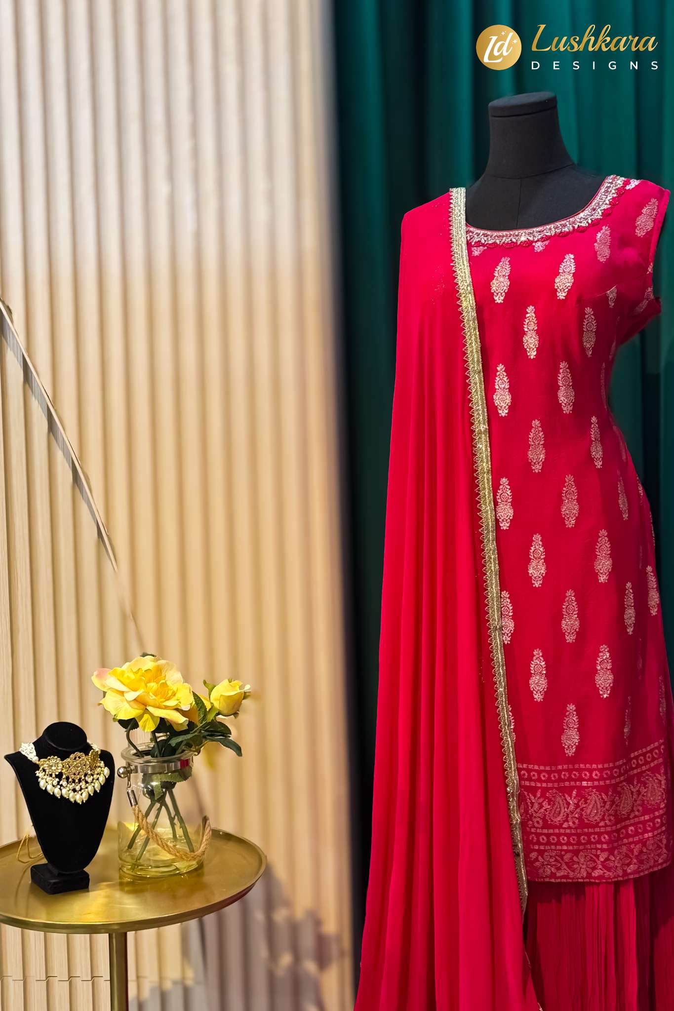 Lushkara Pink Embroidered Sharara Set - Image 2