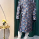 Lushkara Mens Blue Floral Silk Sherwani