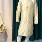 Lushkara Mens Ivory Floral Silk Sherwani