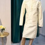 Lushkara Mens Ivory Textured Silk Kurta