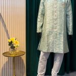 Lushkara Mint Green Floral Brocade Sherwani