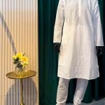 Lushkara White Textured Jacquard Kurta for Men
