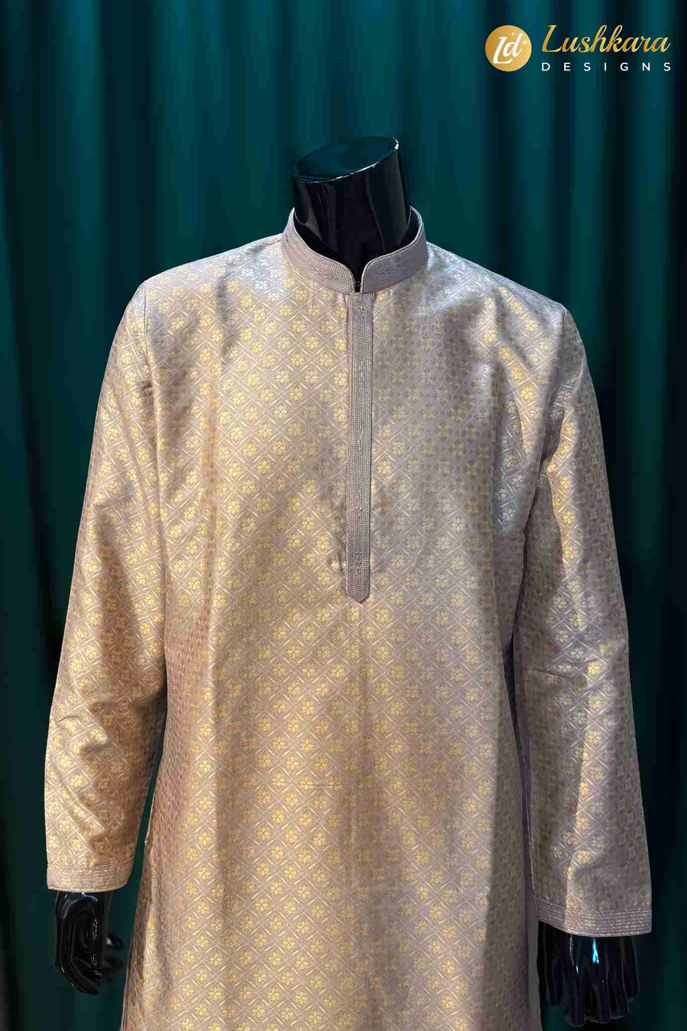 Lushkara Lavender Gold Embroidered Kurta for Men