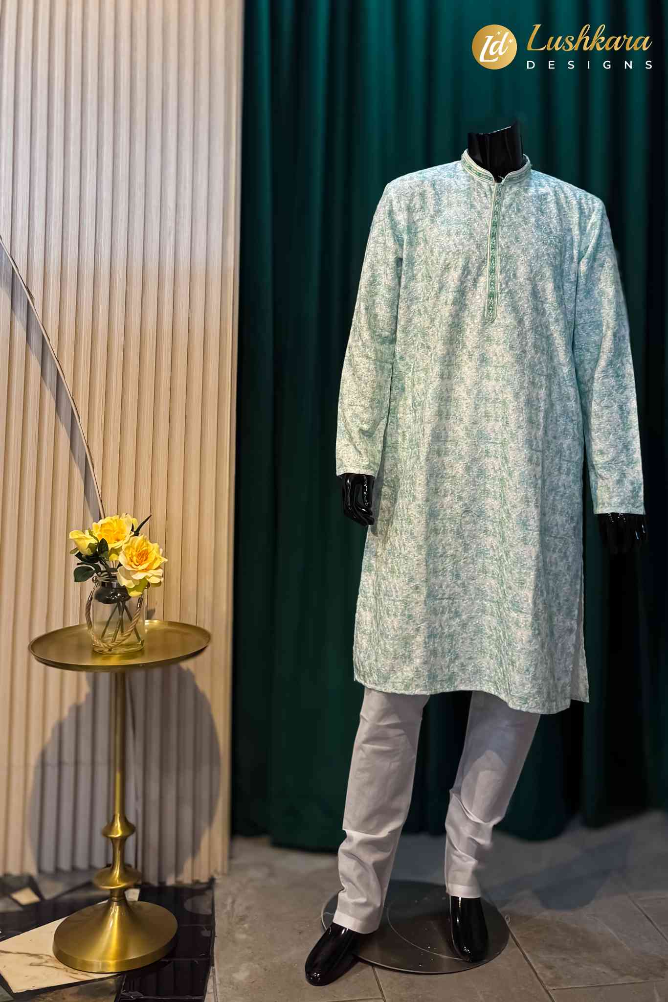 Lushkara Mint Green Textured Kurta for Men