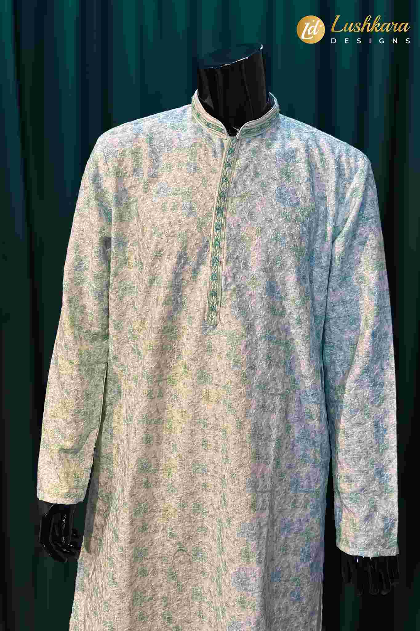 Lushkara Mint Green Textured Kurta for Men