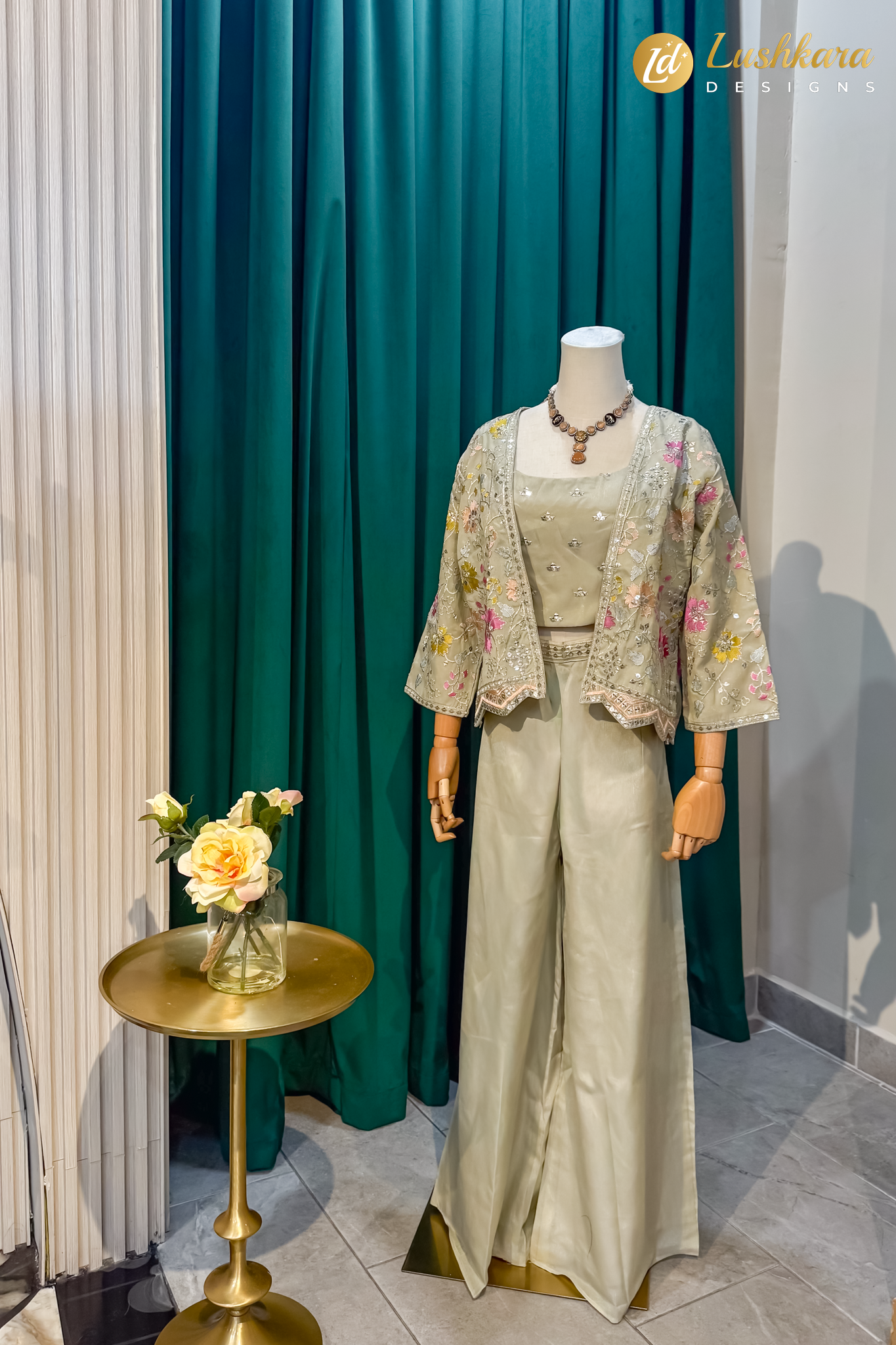 Lushkara Pastel Green Indowestern Set