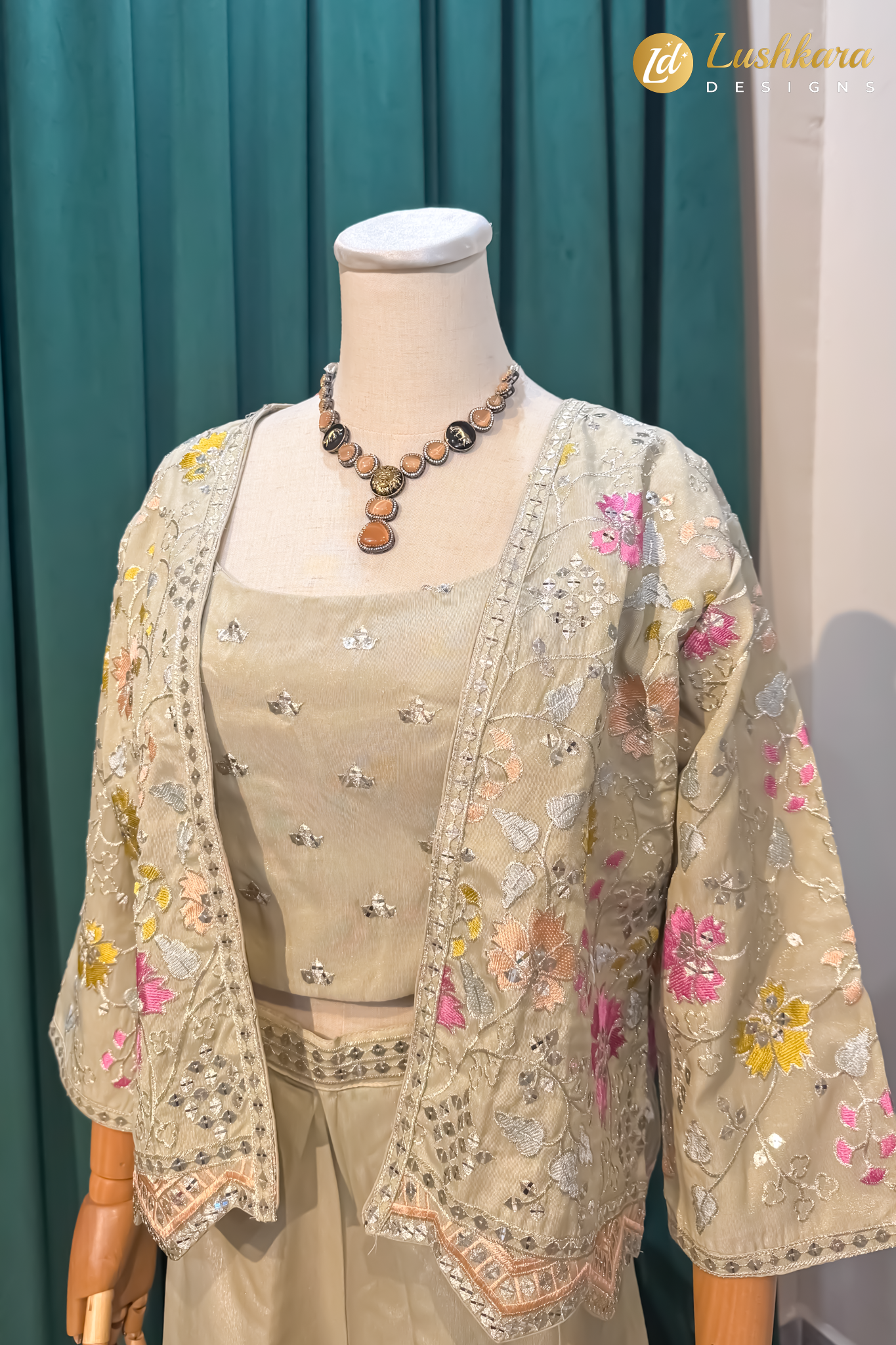 Lushkara Pastel Green Indowestern Set