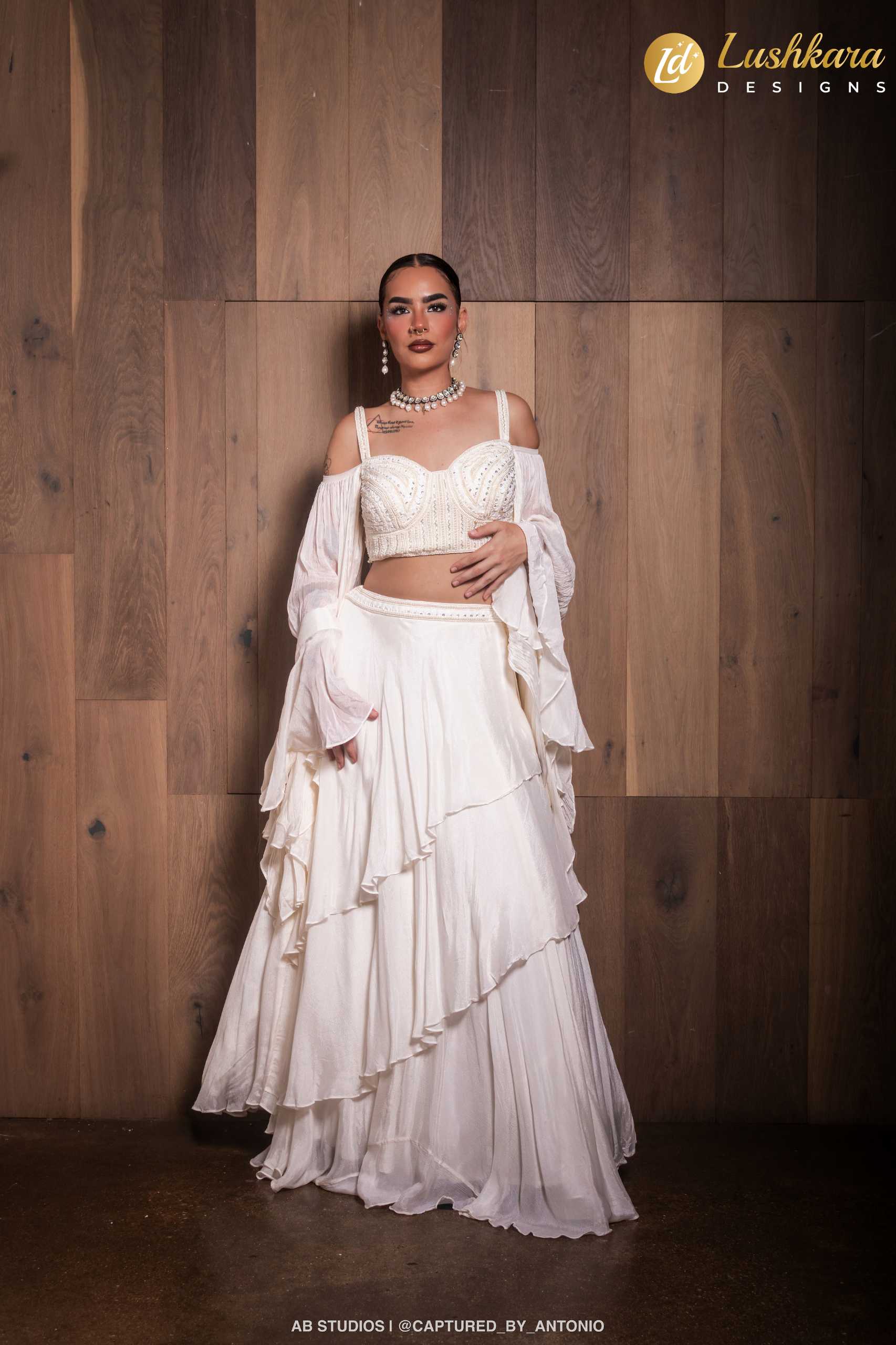 Lushkara Ivory Pearl Embellished Lehenga Set